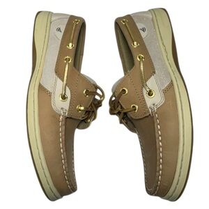 Sperry Topsider Bluefish Linen Gold Suede Boat Shoes Size 7